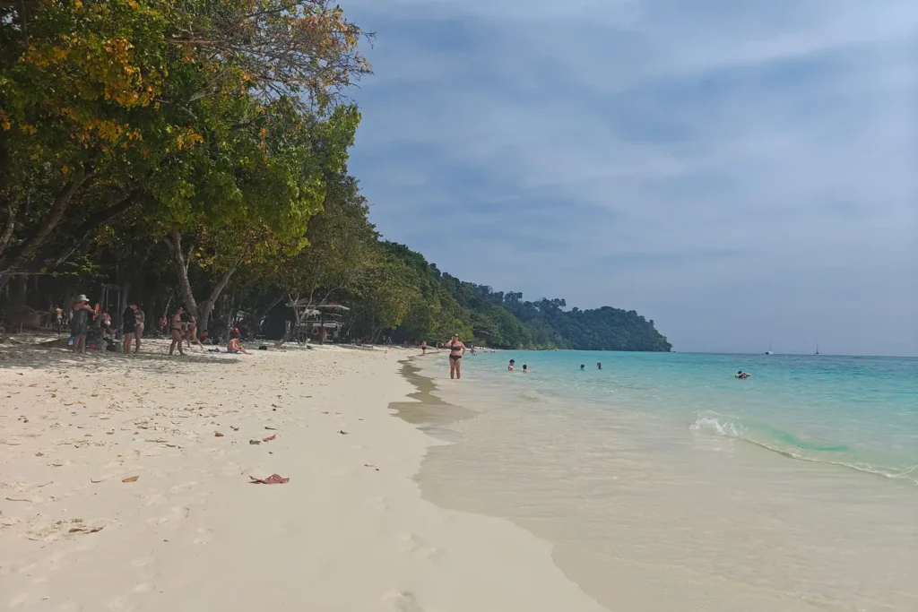 Plage de sable blanc de Koh Rok avec eaux cristallines, étape phare du tour des îles de Trang